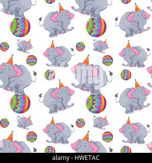 Seamless with elephants on ball illustration Stock Vector