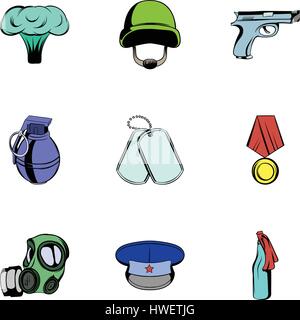 Military theme icons set, cartoon style Stock Vector
