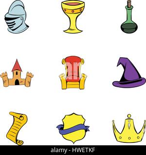 Middle age icons set, cartoon style Stock Vector