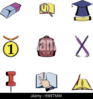 Education icons set, cartoon style Stock Vector