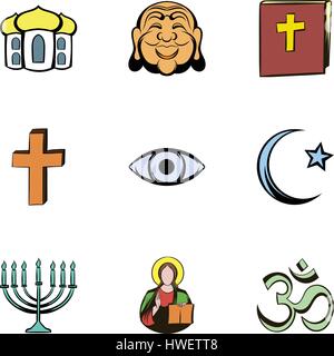 Faith icons set, cartoon style Stock Vector