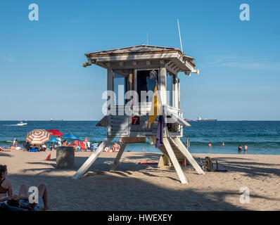 The City Of Fort Lauderdale Ocean Rescue Lifeguard Tower On The Beach At Las Olas, Lifeguards Are On Duty Year Round Stock Photo