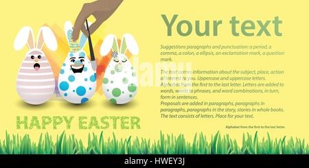 Happy Easter. Place for your text. Rabbits three Stock Vector