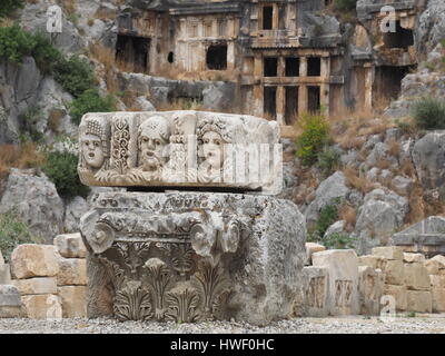 MYRA, ANCIENT LYCIAN TOWN WITH ROCK-CUT TOMBS IN CLIFF FACE USED AS BURIAL PLACE FOR THE DEAD Stock Photo