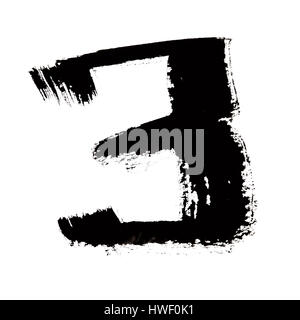 3 - Black ink numbers over the white background Stock Photo
