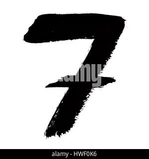 7 - Black ink numbers over the white background Stock Photo