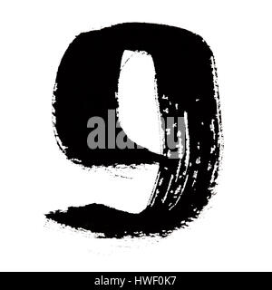 9 - Black ink numbers over the white background Stock Photo