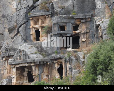 MYRA, ANCIENT LYCIAN TOWN WITH ROCK-CUT TOMBS IN CLIFF FACE USED AS BURIAL PLACE FOR THE DEAD Stock Photo