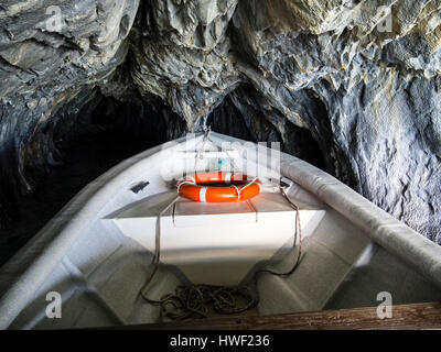 Sightseeing boat exploring the marble caves, tour from Puerto Rio Tranquilo, Aysen region, Patagonia, Chile Stock Photo