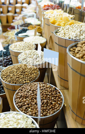 Natural background made from different kinds of nuts. Stock Photo