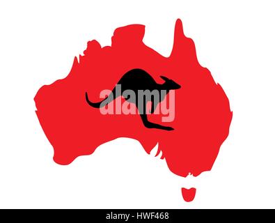 orange map of Australia and kangaroo on white background Stock Vector