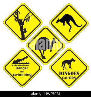 a set of signs that is found in  different parts of Australia Stock Vector