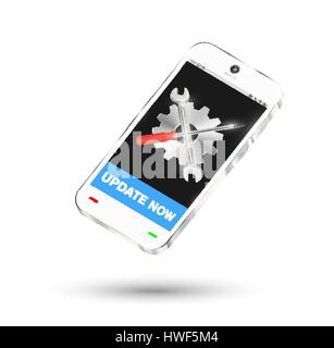 smartphone with setting logo on screen and update button Stock Vector