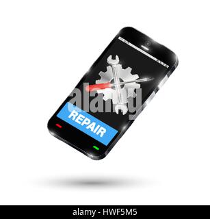 smartphone with setting logo on screen and repair button Stock Vector