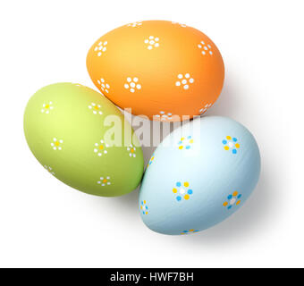 Easter eggs on white background. Top view Stock Photo