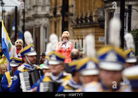 Mayobridge Band Irish marching band at the 2017 St. Patrick's Day Parade in London, UK.  7 times All Ireland Fleadh Champions. Stock Photo