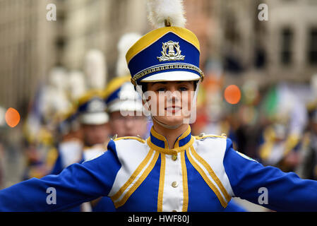 Mayobridge Band Irish marching band at the 2017 St. Patrick's Day Parade in London, UK.  7 times All Ireland Fleadh Champions. Stock Photo