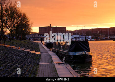 The harbour side in Bristol at sunset Stock Photo