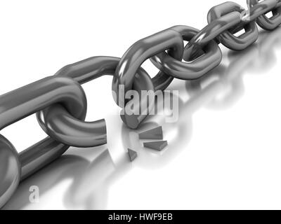 abstract 3d illustration of broken chain over white background Stock Photo