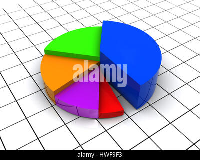 3d illustration of colorful pie diagram over grid background Stock Photo