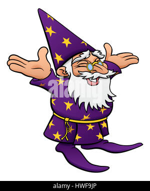 A happy wizard mascot cartoon character jumping for joy Stock Photo