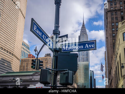 Street sign of Madison Ave and East 42nd St - New York, USA Stock Photo