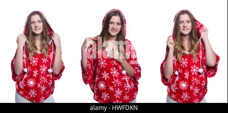 Portrait Of Teenage Girl With Snowflake In Winter Stock Photo