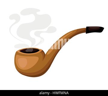 Smoke tobacco, smoking pipe, hookah. Isolated flat set of addiction, bad habits. tube cigar set Flat design style vector illustration Stock Vector