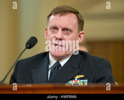 Washington DC, USA. 20th Mar, 2017. Mike Rogers, Director of the National Security Agency gives testimony before the United States House Permanent Select Committee on Intelligence (HPSCI) on the 'Russian Active Measures Investigation' on Capitol Hill in Washington, DC on Monday, March 20, 2017. Credit: Ron Sachs/CNP ATTENTION EDITORS - North America Out - NO WIRE SERVICE - Photo: Ron Sachs/Consolidated/dpa/Alamy Live News Stock Photo