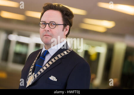 Leverkusen, Germany. 12th Mar, 2017. Emanuel Prinz zu Salm Salm, President of the Catholic Civic Guard, photographed at the national representatives meeting of the Catholic Civic Guard ('Katholische Schuetzen') of Germany in Leverkusen, Germany, 12 March 2017. After ongoing debates, the Catholic Civic Guard wants to open up to Muslims and change their handling of homosexuals. Photo: Rolf Vennenbernd/dpa/Alamy Live News Stock Photo