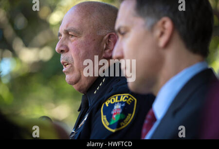 Jupiter, Florida, USA. 20th Mar, 2017. Town of Jupiter Police chief Frank Kitzerow with State Attorney Dave Aronberg announces an arrest in the triple murder on Super Bowl Sunday at a press conference in Jupiter, Florida on March 20, 2017. Christopher Vasata has been arrested in the case. Credit: Allen Eyestone/The Palm Beach Post/ZUMA Wire/Alamy Live News Stock Photo