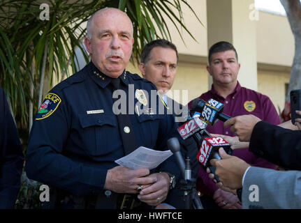 Jupiter, Florida, USA. 20th Mar, 2017. Town of Jupiter Police chief Frank Kitzerow with State Attorney Dave Aronberg and Jupiter Police Major Chris Smith announce an arrest in the triple murder on Super Bowl Sunday at a press conference in Jupiter, Florida on March 20, 2017. Christopher Vasata has been arrested in the case. Credit: Allen Eyestone/The Palm Beach Post/ZUMA Wire/Alamy Live News Stock Photo