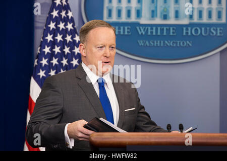 Washington, USA. 20th Mar, 2017. Presidential Press Secretary Sean Spicer holds a news briefing at the White House in Washington DC March 20, 2017. Credit: MediaPunch Inc/Alamy Live News Stock Photo