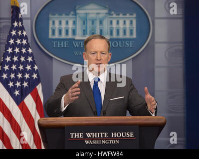Washington, USA. 20th Mar, 2017. Presidential Press Secretary Sean Spicer holds a news briefing at the White House in Washington DC March 20, 2017. Credit: MediaPunch Inc/Alamy Live News Stock Photo