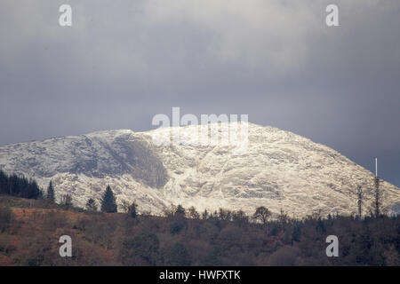 Cumbria, UK. 21st Mar, 2017. Overnight snow on the fells above Lake Windermere . Credit: Gordon Shoosmith/Alamy Live News Stock Photo