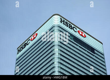London, UK. 17th Mar, 2017. The HSBC Tower, the international headquarters of the bank HSBC (Hongkong & Shanghai Banking Corporation Holdings PLC) at the office building complex at Canary Wharf on the Isle of Dogs at the district Tower Hamlets in London, England, 17 March 2017. Photo: Jens Kalaene/dpa-Zentralbild/ZB/dpa/Alamy Live News Stock Photo