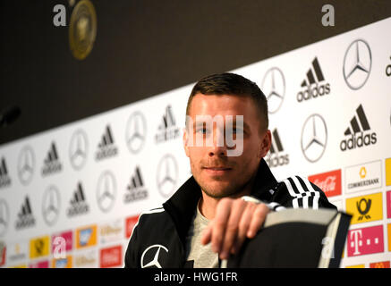 21.03.2017, Fussball Test-Länderspiel, Deutschland - England, in Dortmund, Abschieds-Pressekonferenz von Lukas Podolski (Deutschland) im Deutschen Fussball Museum in Dortmund. Lukas Podolski (Deutschland) bei der PK. Photo: Cronos/MIS Stock Photo