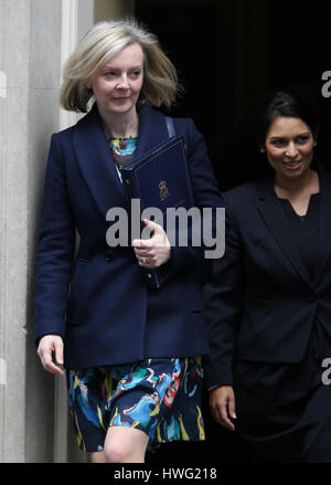 London, UK. 21st Mar, 2017. Liz Truss ( L ) Lord Chancellor and Secretary of State for Justice and Priti Patel MP Secretary of State for International Development seen attending the weekly cabinet meeting in Downing street. Credit: WFPA/Alamy Live News Stock Photo