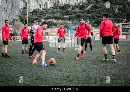 Gibraltar  21st March 2017 – The Gibraltar national squad trained at Victoria stadium in preparation for their FIFA World Cup European qualifier away match against Bosnia and Herzegovina on Saturday. The 29 man squad trained today before a final 23 are selected before they depart on Thursday. Credit: Stephen Ignacio/Alamy Live News Stock Photo