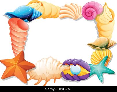 Frame design with seashells and starfish illustration Stock Vector