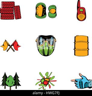 Paintball icons set, cartoon style Stock Vector