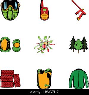 Action icons set, cartoon style Stock Vector