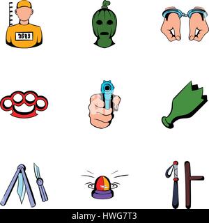 Violence icons set, cartoon style Stock Vector