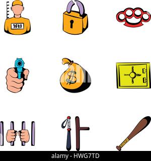 Criminal icons set, cartoon style Stock Vector