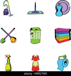 Cleanup icons set, cartoon style Stock Vector