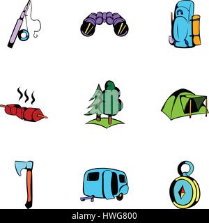 Picnic icons set, cartoon style Stock Vector