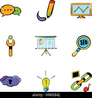 Internet icons set, cartoon style Stock Vector