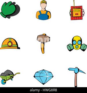 Miner icons set, cartoon style Stock Vector