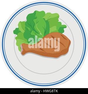Chicken drum and vegetable on plate illustration Stock Vector