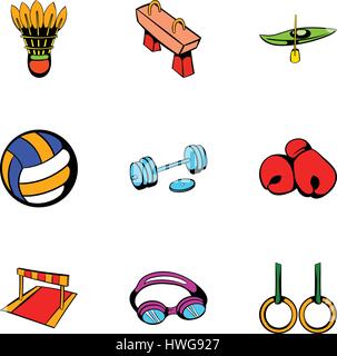 Sport activity icons set, cartoon style Stock Vector